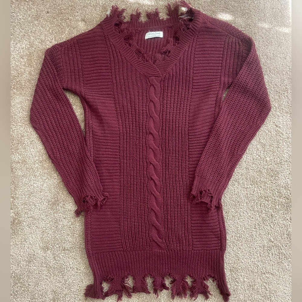 Fringed Burgundy Sweater dress size small boho